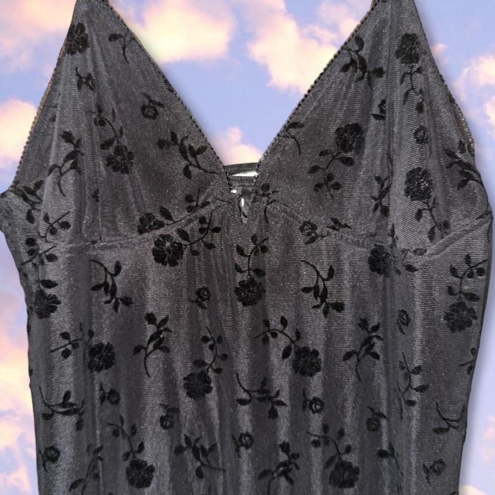 Motel Black Velvet Floral Mini Dress - Picture 2 of 4